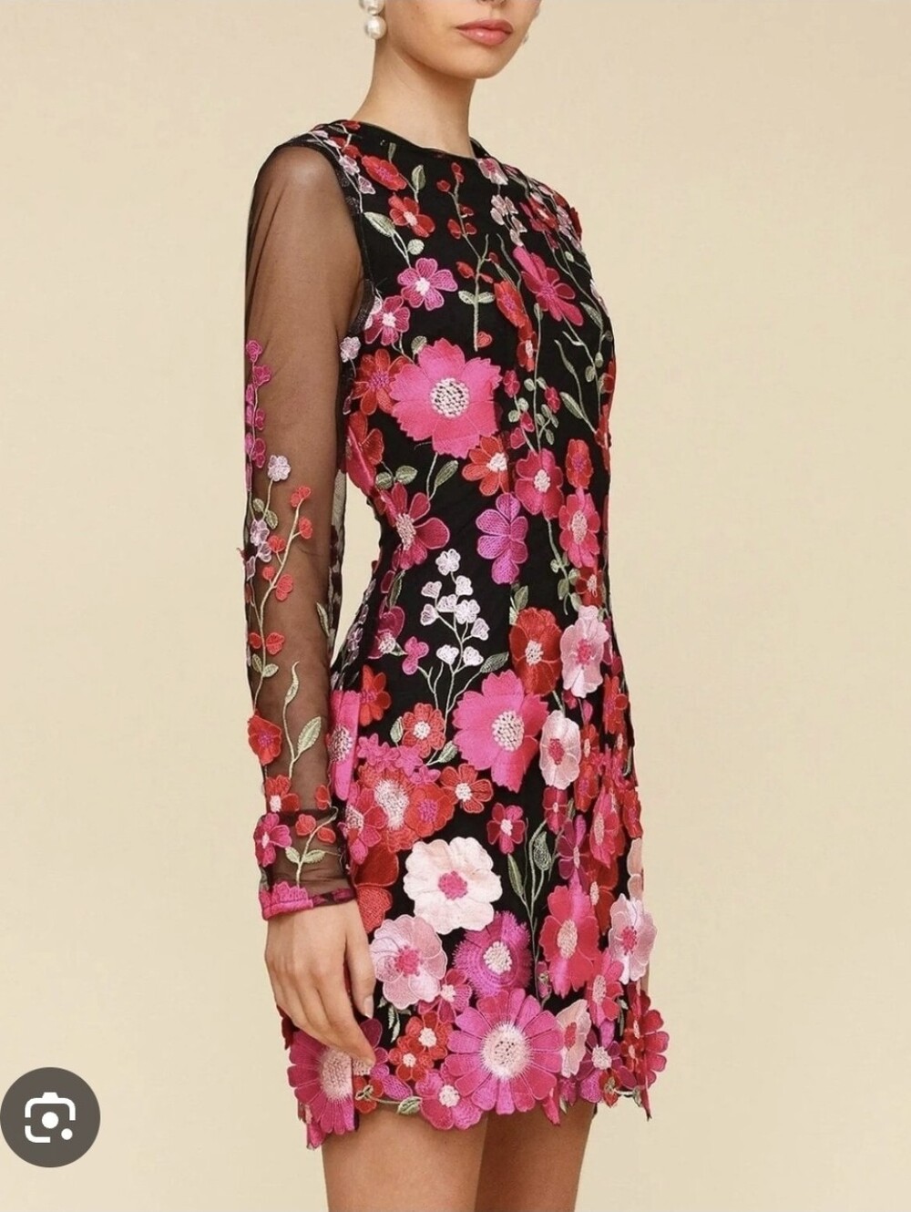 Nwt Avec Les Filles Floral Embroidered Black/Pink Sheath Dress Size 10